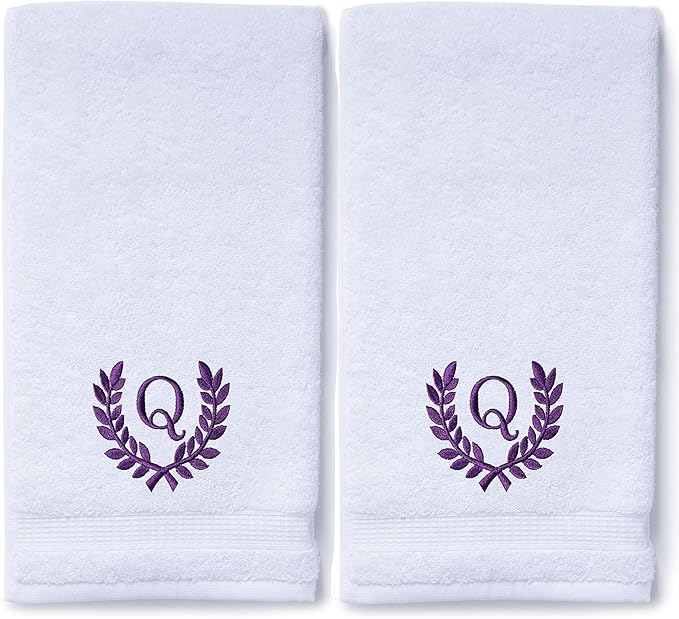 Decorative and Monogrammed Hand Towels for Bathroom Kitchen Makeup | Personalized Gift for Wedding-Bridal | Roman Font Custom Luxury Turkish Towel | Spa Collection, Oversized, 16 X 30 Inch, Set of 2