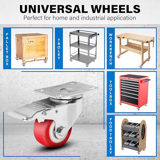 2.5 Inch Caster Wheels Heavy Duty Casters Set of 4 Lockable Cart Wheels - Image 7