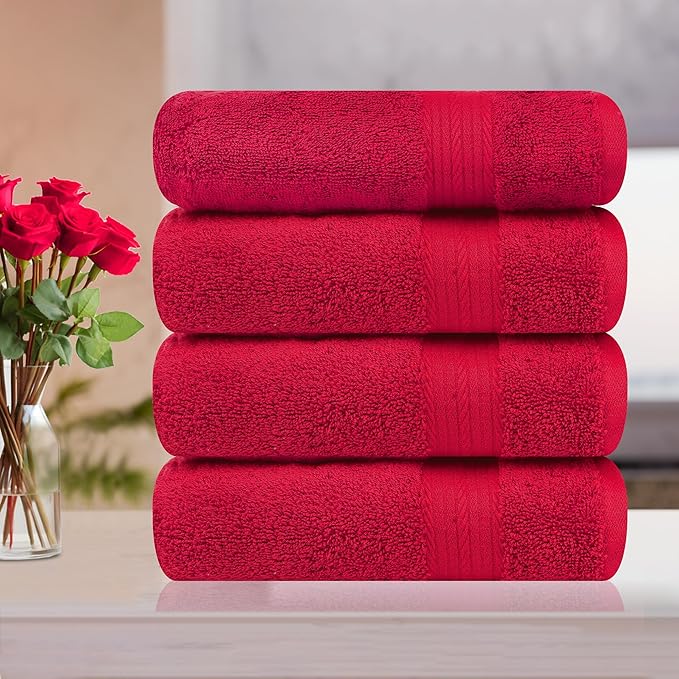 Ample Decor Hand Towel 18 X 28 Inch Pack of 4 600 GSM 100% Cotton, Soft Absorbent Thick Durable Premium Quality, for Hotel, Bathroom, Spa, Daily Use, Gym - Christmas Red
