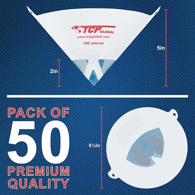 TCP Global - 190 Micron Filter Tips Ultra-Fine Paint Strainer - Pure Blue Nylon - Image 2