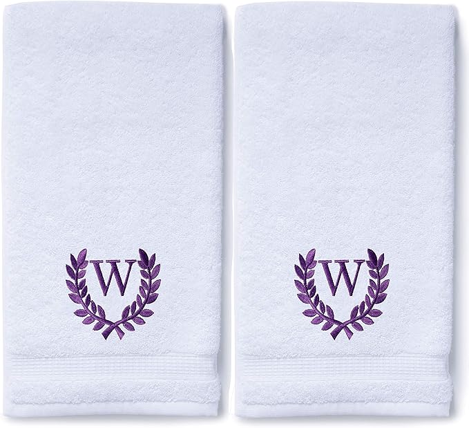 Decorative and Monogrammed Hand Towels for Bathroom Kitchen Makeup | Personalized Gift for Wedding-Bridal | Roman Font Custom Luxury Turkish Towel | Spa Collection, Oversized, 16 X 30 Inch, Set of 2