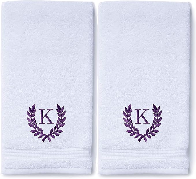 Decorative and Monogrammed Hand Towels for Bathroom Kitchen Makeup | Personalized Gift for Wedding-Bridal | Roman Font Custom Luxury Turkish Towel | Spa Collection, Oversized, 16 X 30 Inch, Set of 2
