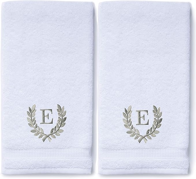 Decorative and Monogrammed Hand Towels for Bathroom Kitchen Makeup | Personalized Gift for Wedding-Bridal | Roman Font Custom Luxury Turkish Towel | Spa Collection, Oversized, 16 X 30 Inch, Set of 2