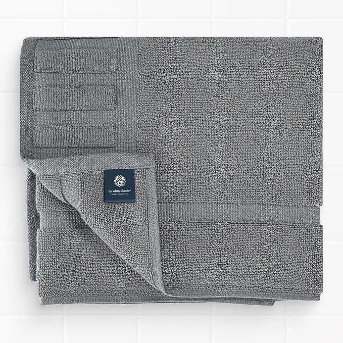 White Classic Luxury Bath Mat Floor Towel Set - Absorbent Cotton Hotel Spa Shower/Bathtub Mats [Not a Bathroom Rug] 22"x34" | 2 Pack | Dark Gray