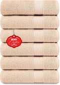 Ample Decor Hand Towel 18 X 28 Inch Pack of 6 600 GSM 100% Cotton,Oeko Tex Certified Soft Absorbent Thick Durable Premium Quality, for Hotel, Bathroom,Spa,Daily Use,Gym-Machine Washable-Beige