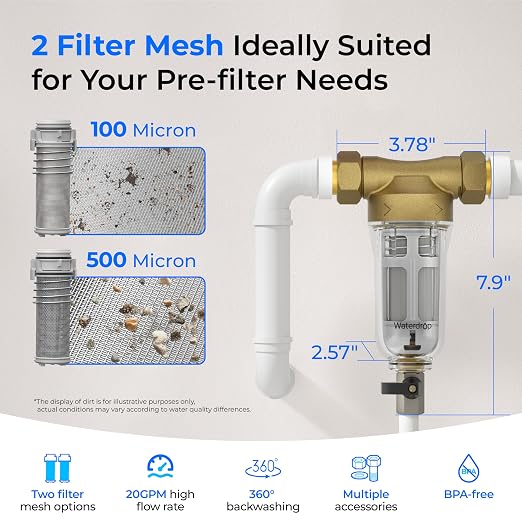 Waterdrop Spin Down Sediment Filter, Backwash Whole House Water Filter System - Image 2