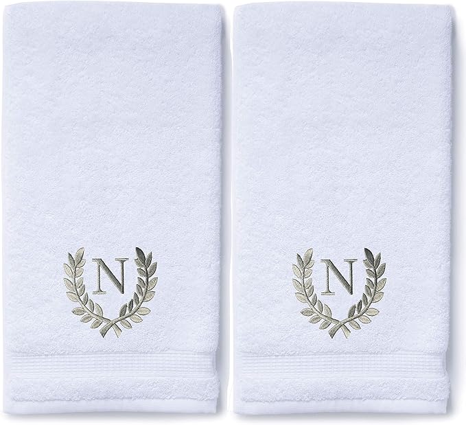 Decorative and Monogrammed Hand Towels for Bathroom Kitchen Makeup | Personalized Gift for Wedding-Bridal | Roman Font Custom Luxury Turkish Towel | Spa Collection, Oversized, 16 X 30 Inch, Set of 2