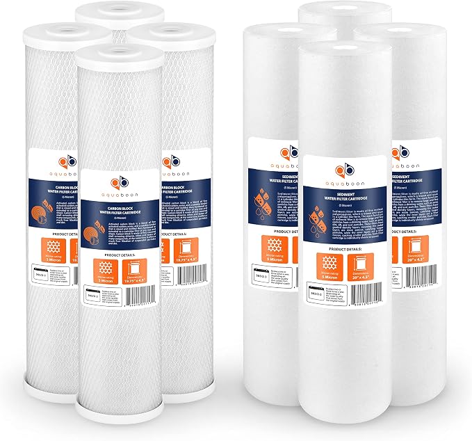 Aquaboon 5 Micron 20 x 4.5 Water Filter Cartridges Set of 8, Whole House Water by Aquaboon