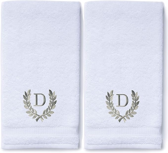 Decorative and Monogrammed Hand Towels for Bathroom Kitchen Makeup | Personalized Gift for Wedding-Bridal | Roman Font Custom Luxury Turkish Towel | Spa Collection, Oversized, 16 X 30 Inch, Set of 2