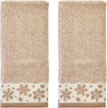 SKL Home Christmas/Winter Heather Snowflake 100% Cotton Premium 2-Piece Hand Towel Set, 500 GSM, Soft & Absorbent Jacquard, Decorative for Bath/Kitchen/Bar, Tan