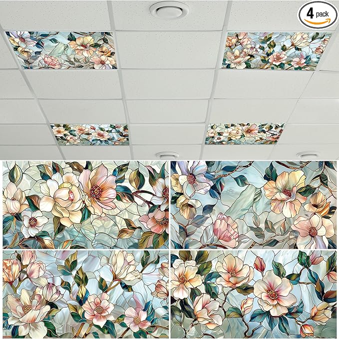 4 Pcs Fluorescent Light Covers for Classroom Ceiling Light 4 x 2 Feet Magnetic by Wiooffen