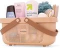Brookstone BKH1634, Large Portable Shower Caddy with Soft Silicone Carrying Handle, Bathroom Organizer Basket, Plastic Bath Tote, Dries Quickly with Drainage Holes [BPA Free], Blush Color