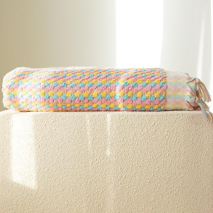Pom Pom Turkish Bath and Beach Towels - Thick, Soft, Luxurious 100% Turkish Organic Cotton Bubble Weave Towels (Mixed Colors (Light), 35 x 67 Bath Size)