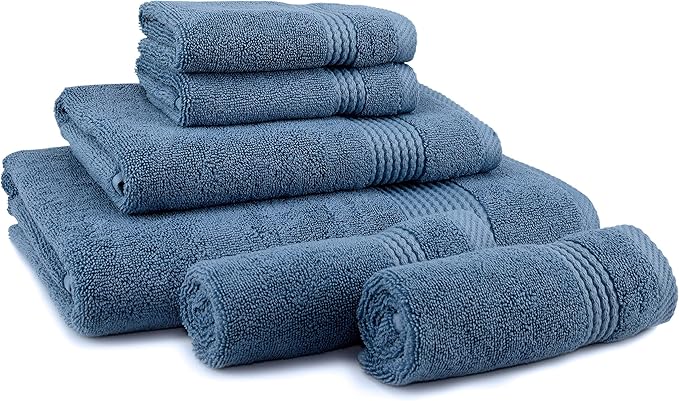 EastNBlue Lara Premium Bath Towel Set 6 Piece - Soft & Highly Absorbent Bathroom Towel Set, 100% Luxury Turkish Cotton, Flannel Bath Towels, 1 Bath Towel, 1 Hand Towel, 4 Washcloths - Navy Blue