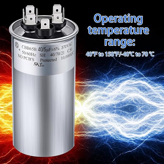 40/5 MFD uF 370/440V CBB65 Dual Run Round Capacitor - Image 4