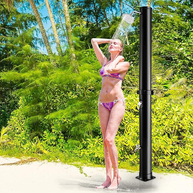 Giantex 7.2 FT 10 Gallon 2-Section Solar-Heated Outdoor Shower, Pool Shower W/Free-Rotating Shower Head, Foot Tap Spigot, Faucet, Temperature and Pressure Adjustment for Backyard, Garden, Beach Spa