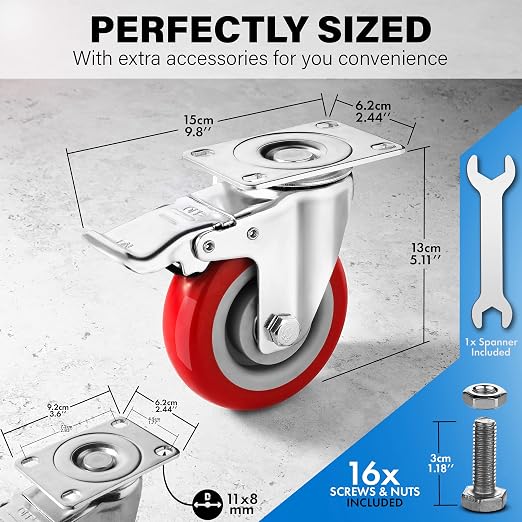 4 Inch Caster Wheels Heavy Duty Casters Set of 4 Lockable Cart Wheels - Image 4