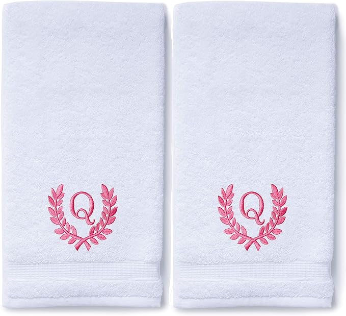 Decorative and Monogrammed Hand Towels for Bathroom Kitchen Makeup | Personalized Gift for Wedding-Bridal | Roman Font Custom Luxury Turkish Towel | Spa Collection, Oversized, 16 X 30 Inch, Set of 2