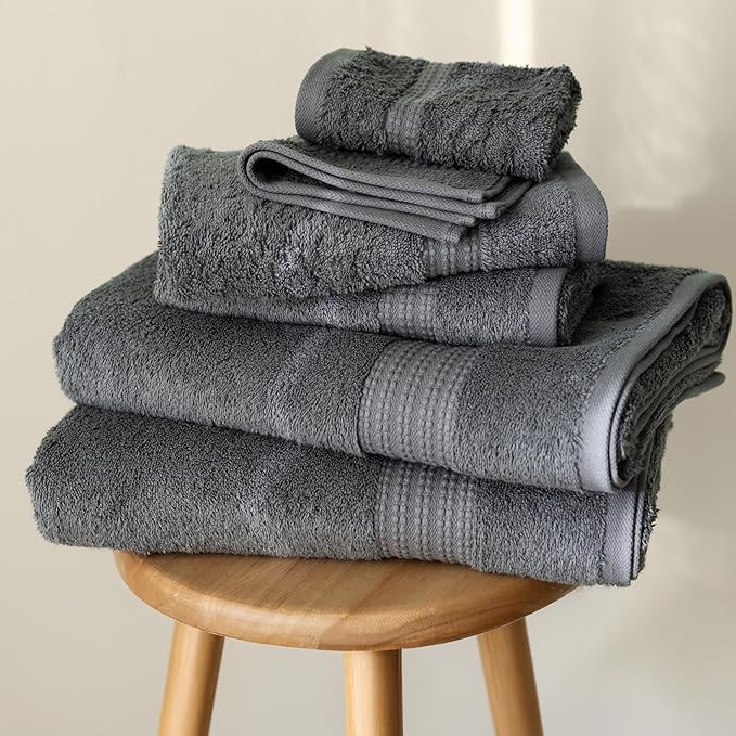 100% Turkish Cotton Towel Set of 6 - Soft, Plush & Super Absorbent - Premium Set with 2 Bath Towels, 2 Hand Towels, and 2 Washcloths - Made in Turkey (Dark Gray, 6-Piece Towel Set)