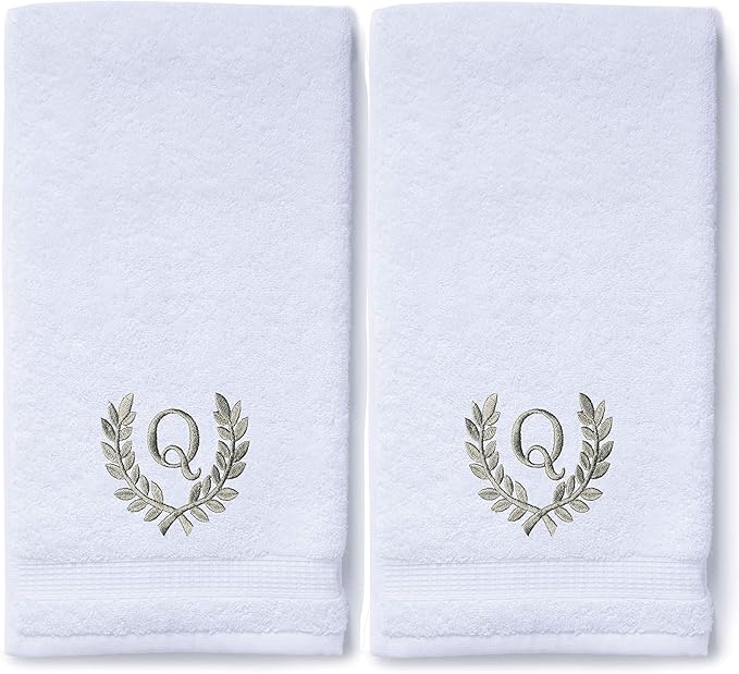 Decorative and Monogrammed Hand Towels for Bathroom Kitchen Makeup | Personalized Gift for Wedding-Bridal | Roman Font Custom Luxury Turkish Towel | Spa Collection, Oversized, 16 X 30 Inch, Set of 2