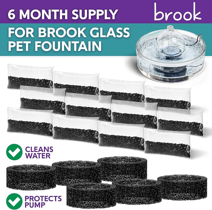 BROOK Glass Pet Fountain Filter Replacement Set – 6 Filter Rings & 12 Activated - Image 2