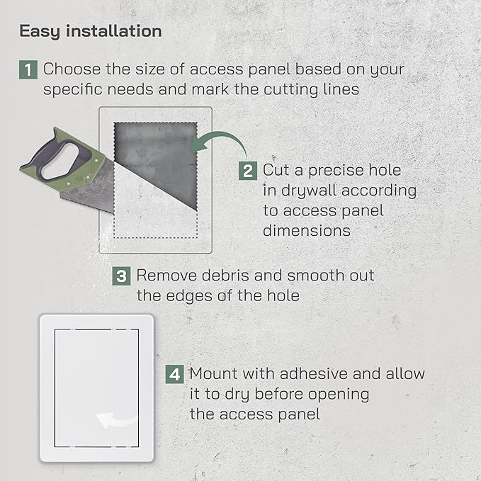 Vent Systems White ABS Plastic Access Panel 6 x 8 Inch (Opening) - Access Door for Drywall, Wall, Ceiling - Electrical, Plumbing Service Wall Hole Cover - Inspection Door - 6.6 x 8.6 Inch (Outer)