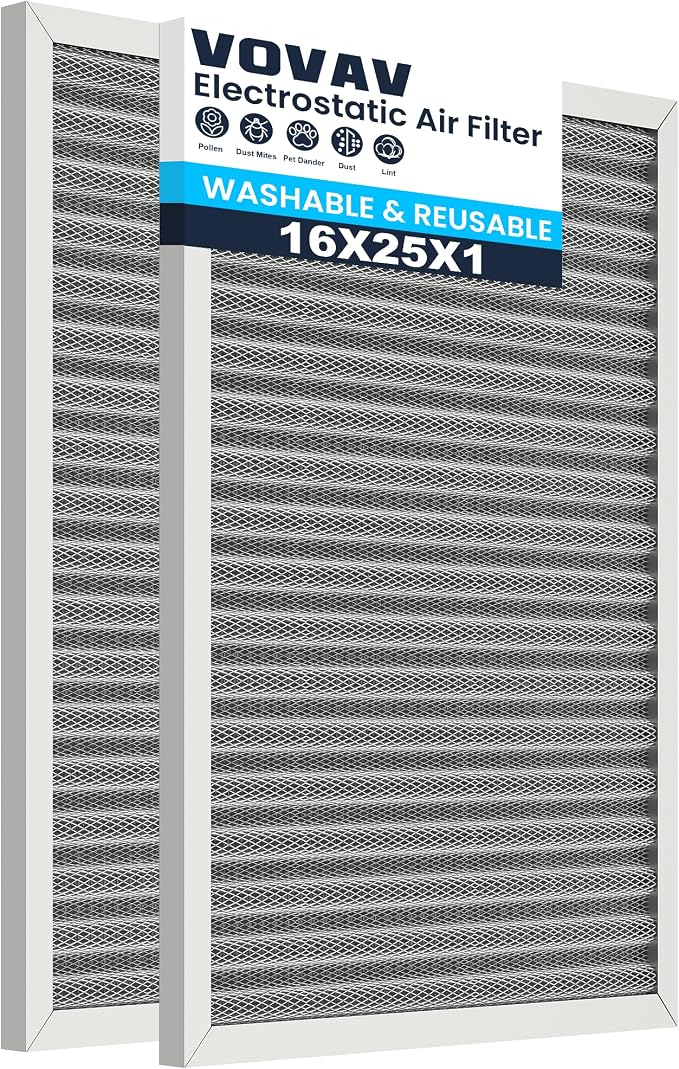 16X25X1 Air Filter-MERV 8, Washable & Reusable Electrostatic Air Filter by VOVAV