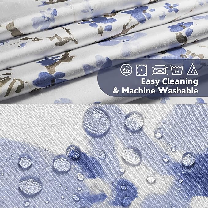 Lagute SnapHook Hook Free Shower Curtain with Snap-in Liner & See Through Top Window | Hotel Grade, Machine Washable | 71Wx74L, Blue Blossom