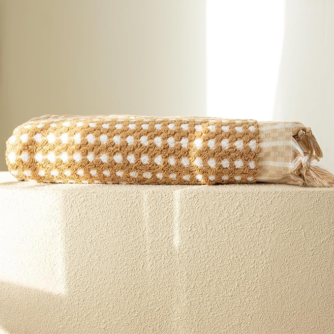 Pom Pom Turkish Bath and Beach Towels - Thick, Soft, Luxurious 100% Turkish Organic Cotton Bubble Weave Towels (Mustard, 35 x 67 Bath Size)