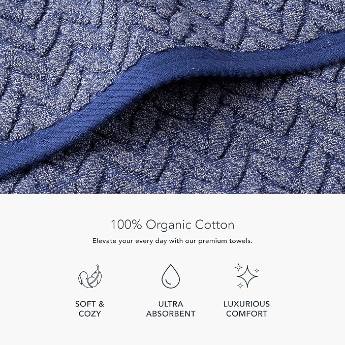 Texere 100% Organic Cotton Cable Jacquard 650 GSM Luxury Towel Sets - Ultra Soft and Absorbent Hotel and Spa Quality (Cable, Estate Blue, 2 Hand & 2 Face Towels)