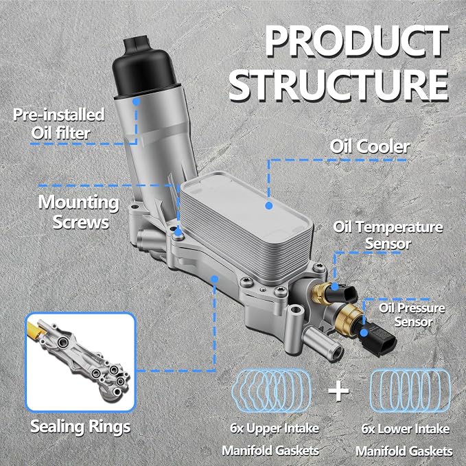 Aluminum Oil Filter Housing Engine Oil Cooler Compatible - Image 7