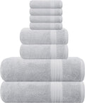 GLAMBURG Ultra Soft 8 Piece Towel Set - 100% Pure Ring Spun Cotton, Contains 2 Oversized Bath Towels 27x54, 2 Hand Towels 16x28, 4 Wash Cloths 13x13 - Ideal for Everyday use, Hotel & Spa - Light Grey
