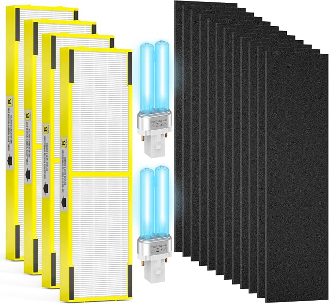 4 pack FLT4825 HEPA Replacement Filter B ＆ LB4000 Bulb by VALZONE