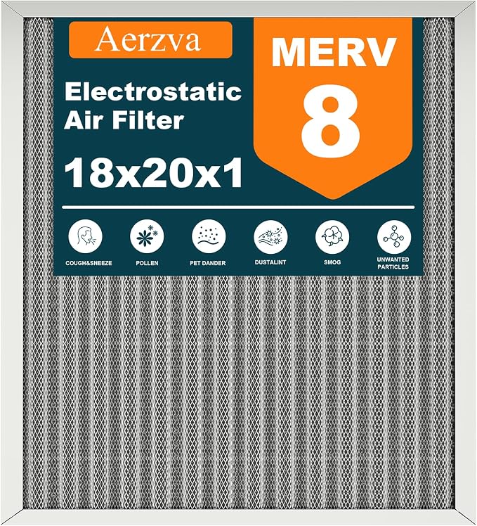 18x20x1 Reusable Air Filter, MERV 8, Permanent Electrostatic Air Filter by Aerzva