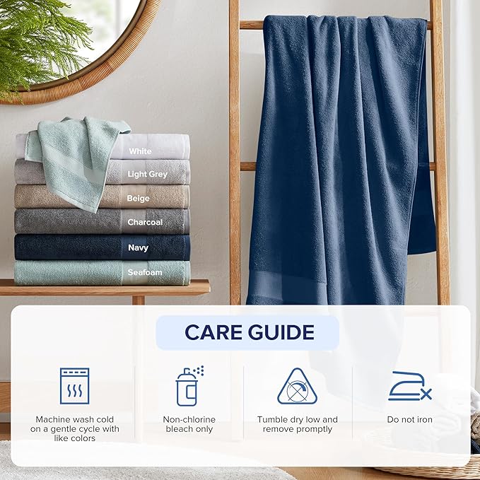 Comfort Spaces Turkish Bathroom Towel Set 6 Piece Luxury Bath Towel Set 2 Hand Towel for Bathroom 2 Washcloth 2 Large Bath Towel Sets Long Staple Ultra-Soft Quick Dry Towel Set Navy Blue