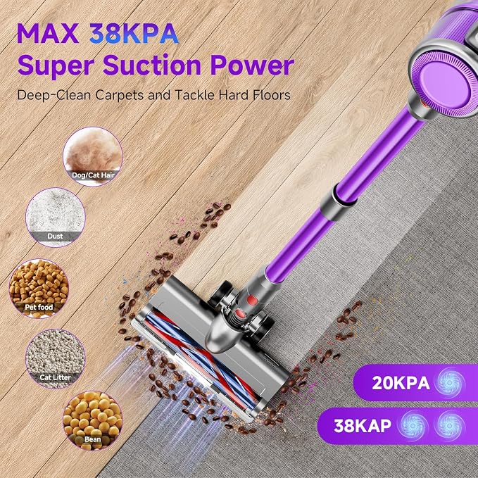 Cordless Vacuum Cleaner, 8 in 1 40Kpa 55Mins, Lightweight Vacuum Cleaners - Image 2