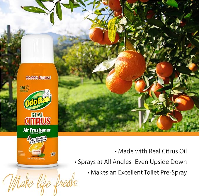 OdoBan Aroma Eliminator Set, Made in the USA, 10 Ounce 360-Degree Continuous Spray Natural Oil Real Citrus Air Freshener and 1 Gallon Multipurpose Disinfectant Cleaning Concentrate, Orange Scent