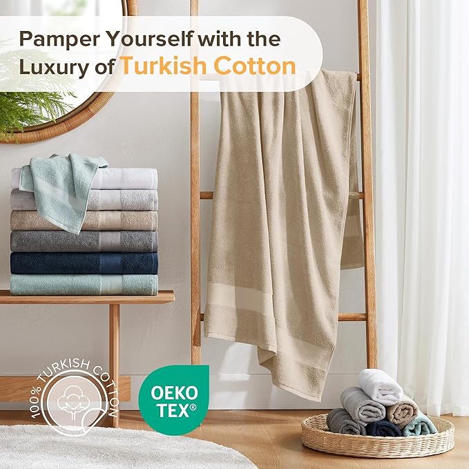 Comfort Spaces Turkish Bath Towel Set of 4 Piece 27x54 Medium 100% Cotton Towels Highly Absorbent Soft Quick Dry Shower for Bathroom Spa Beige Tan