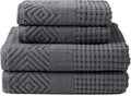 Texere 100% Organic Cotton Diamond Jacquard 700 GSM Luxury Bath Towel Sets - Ultra Soft and Absorbent Hotel and Spa Quality (Diamond, Charcoal, 2 Bath & 2 Hand Towels)
