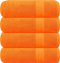 GLAMBURG Premium Cotton 4 Pack Bath Towel Set - 100% Pure Cotton - 4 Bath Towels 27x54 - Ideal for Everyday use - Ultra Soft & Highly Absorbent - Orange