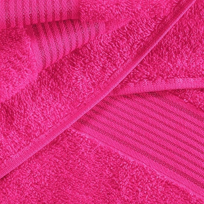Belizzi Home 100% Cotton Towel Set, Contains 6 Soft Bath Towel, 6 Hand Towels, 12 Wash Cloths - Compact Absorbent Lightweight & Quickdry Towels for Bathroom - 24 Piece Bathroom Towel Set - Hot Pink