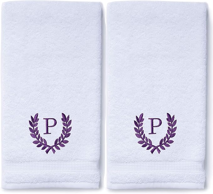 Decorative and Monogrammed Hand Towels for Bathroom Kitchen Makeup | Personalized Gift for Wedding-Bridal | Roman Font Custom Luxury Turkish Towel | Spa Collection, Oversized, 16 X 30 Inch, Set of 2