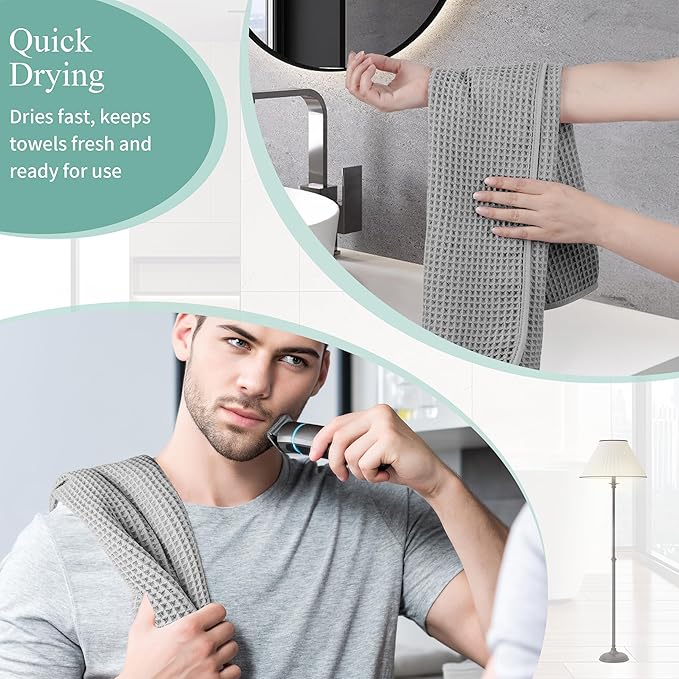 Microfiber Waffle Hand Towels, 4 Pieces, Soft, Absorbent, Fast Drying, Lint Free (Silver)