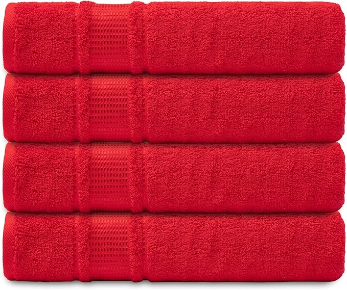 Melissa Linen, Soft Washcloths Set of 4 100% Turkish Cotton Small Hand Towels for Bathroom, Face, Kitchen and Body, 12" x 12" Quick Dry, Absorbent Wash Cloths - Red Washcloths