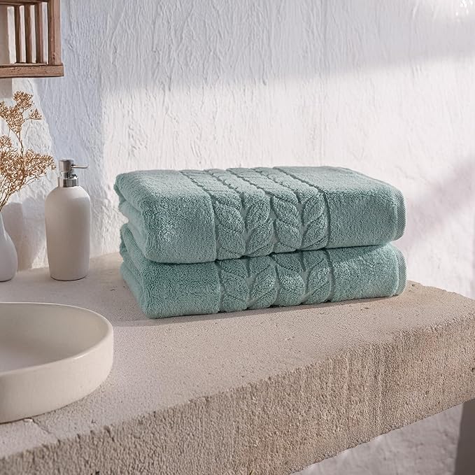 BAGNO MILANO Organic Turkish Cotton Bath Towels, Luxury Jacquard Collection, Certified Organic Highly Absorbent, Soft-Plush Towel Set (Mint, 2 Pcs Bath Towel Set)