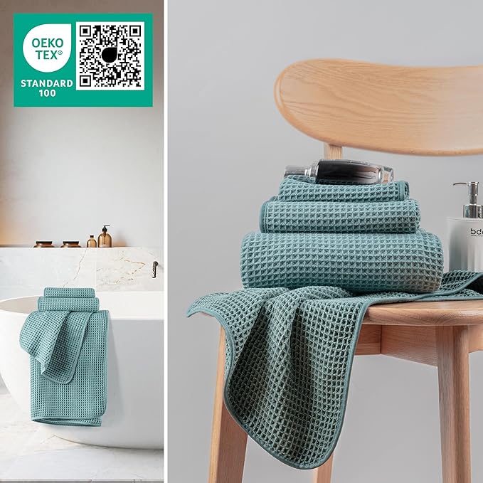 New Microfiber Waffle Bath Towels, 3 Pieces, Oversized, Soft, Absorbent, Fast Drying, Lint Free, Includes Bath, Face and Hand Towels