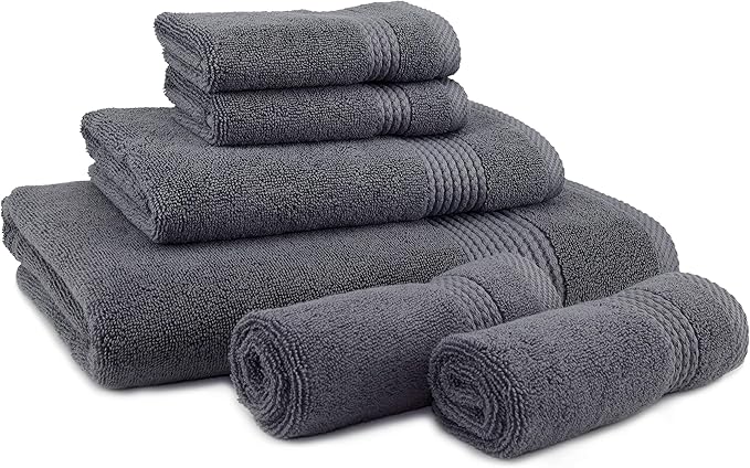 East'N Blue Lara Premium Bath Towel Set 6 Piece - Soft & Highly Absorbent Bathroom Towel Set, 100% Luxury Turkish Cotton, Flannel Bath Towels, 1 Bath Towel, 1 Hand Towel, 4 Washcloths - Dark Gray