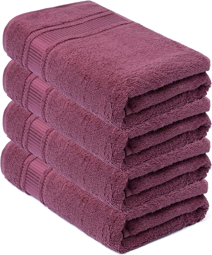 Melissa Linen, 100% Cotton Washcloths for Bathroom, 4-Piece 12x12 in Wash Cloth Set, Turkish Small Hand Towels, Soft Rags for Face and Body, (Dark Reddish Purple Washcloths)
