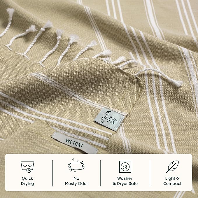 WETCAT Turkish Hand Towels with Hanging Loop, Set of 2 (20" x 30") 100% Turkish Cotton, Pre-Washed, Quick Drying, for Kitchen or Bathroom - Pale Olive Green