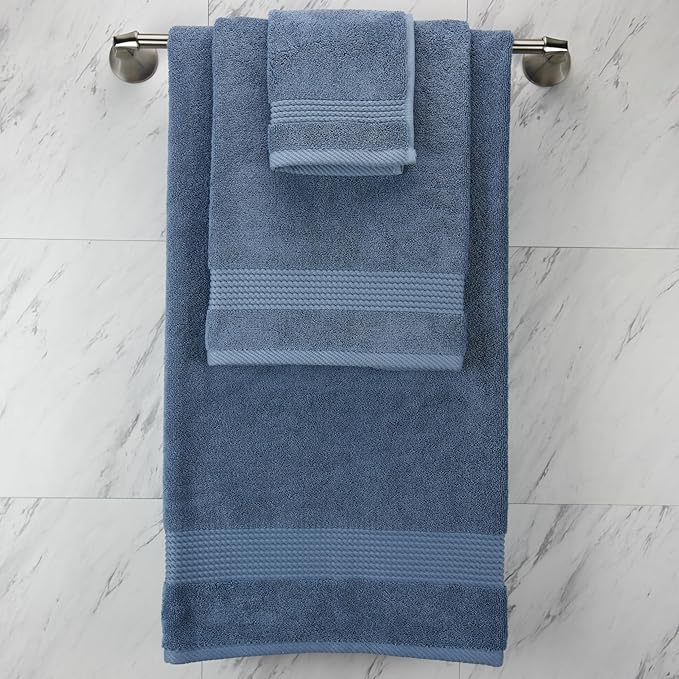 EastNBlue Lara Premium Bath Towel Set 6 Piece - Soft & Highly Absorbent Bathroom Towel Set, 100% Luxury Turkish Cotton, Flannel Bath Towels, 1 Bath Towel, 1 Hand Towel, 4 Washcloths - Navy Blue